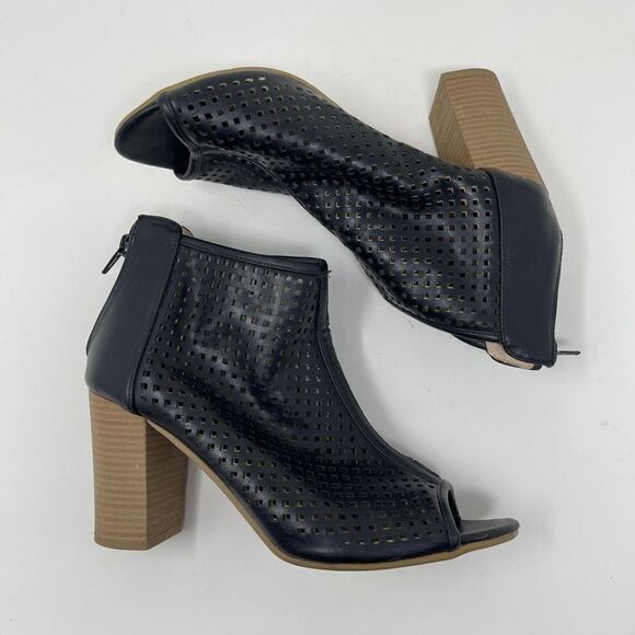 Steve Madden Women's Ankle Peep Toe Booties Block Heels Black Leather EU 38 - Picture 5 of 9